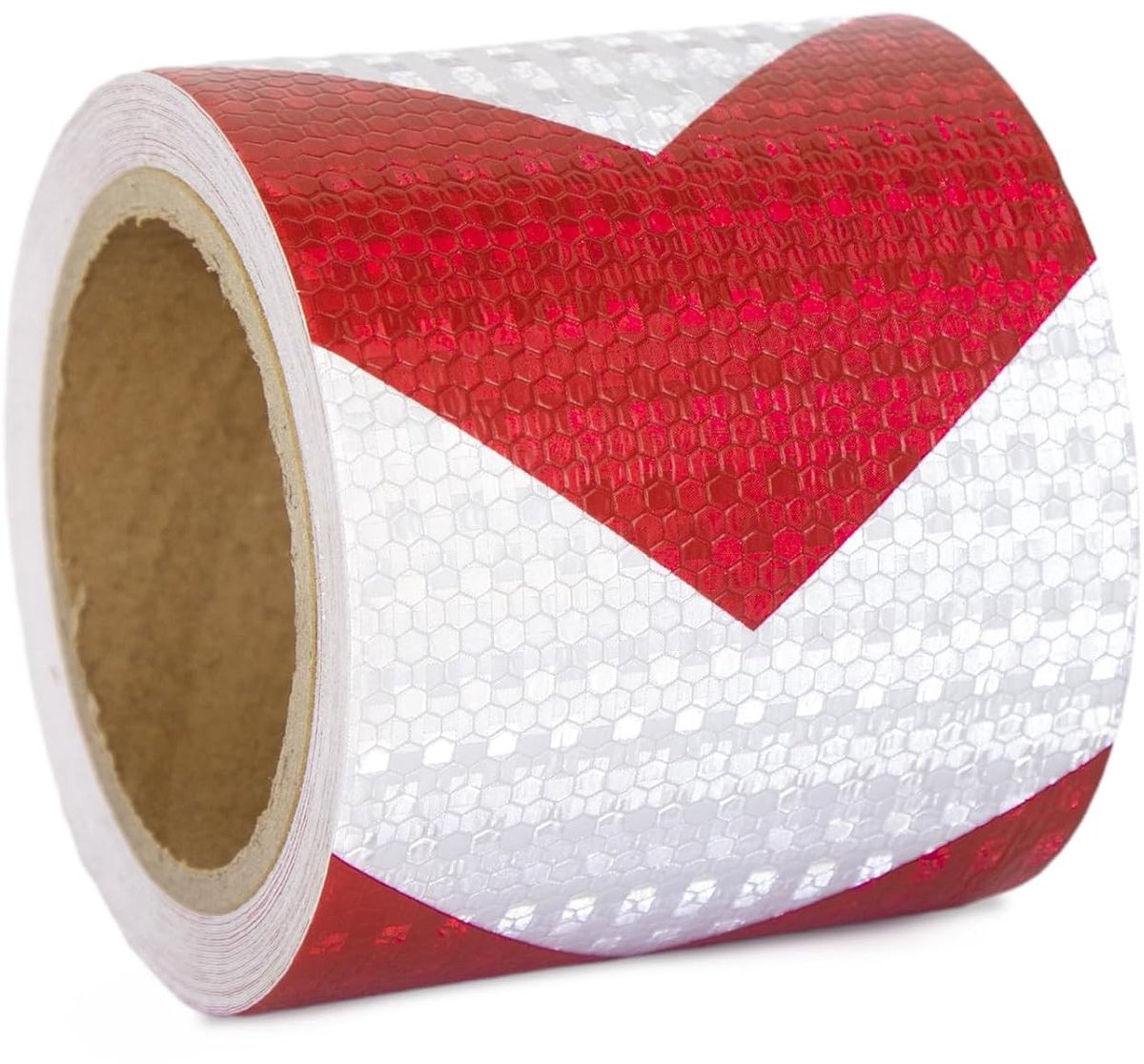 Reflecterende Zelfklevende Veiligheidstape, Rood/Wit, 10 cm x 10 m, Waterdicht, Opvallende Waarschuwingsstrip voor Voertuigen, Auto's en Trailers, Ideaal voor Buitengebruik
