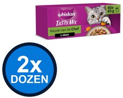 2x Whiskas - 1+ Pouch Adult Saus Selectie Van De Chef Multipack (40x85g) - Kattenvoer Natvoer - 3.4 kg