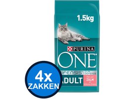 4x Purina One - Adult Zalm&Verse Groenten - Kattenvoer Droogvoer - 1.5 kg