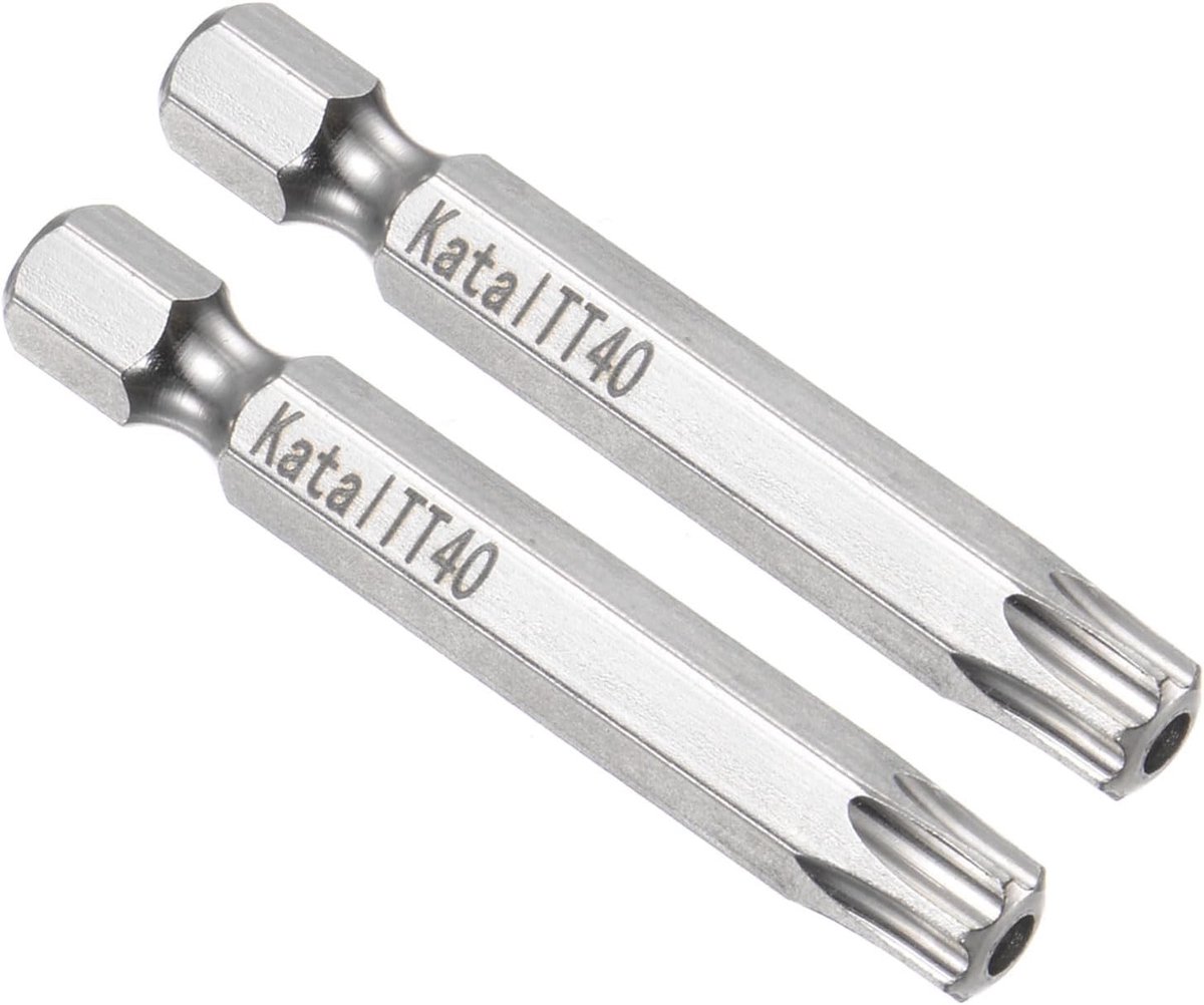 Tamper Proof Torx Schroevendraaier Bits, 7 Punten, 1/4 Inch Hex Shank, Geschikt voor Elektrische Schroevendraaiers, Verpakt per 2 Stuks, S2 Staal, 5 Inch Lengte
