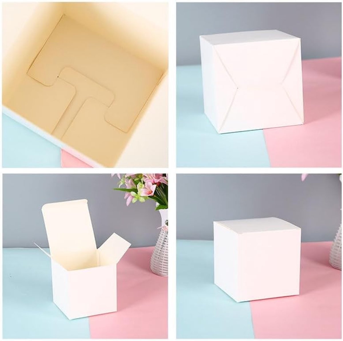 Set van 15 Kraft Papieren Dozen met Deksel, Vierkante Cadeauverpakkingen voor Verjaardagen, Feesten en Bruiloften (8 x 8 x 8 cm, Wit)