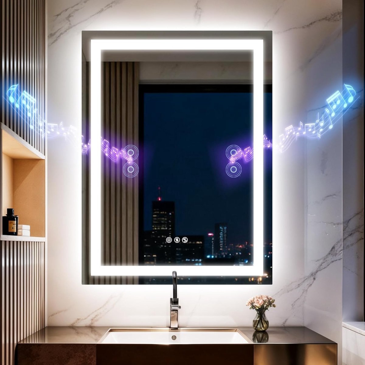 Badkamerspiegel met Verlichting - Gehard Glas - Dubbele Bluetooth-Luidspreker - Dimbare Helderheid - Voor Moderne Badkamers