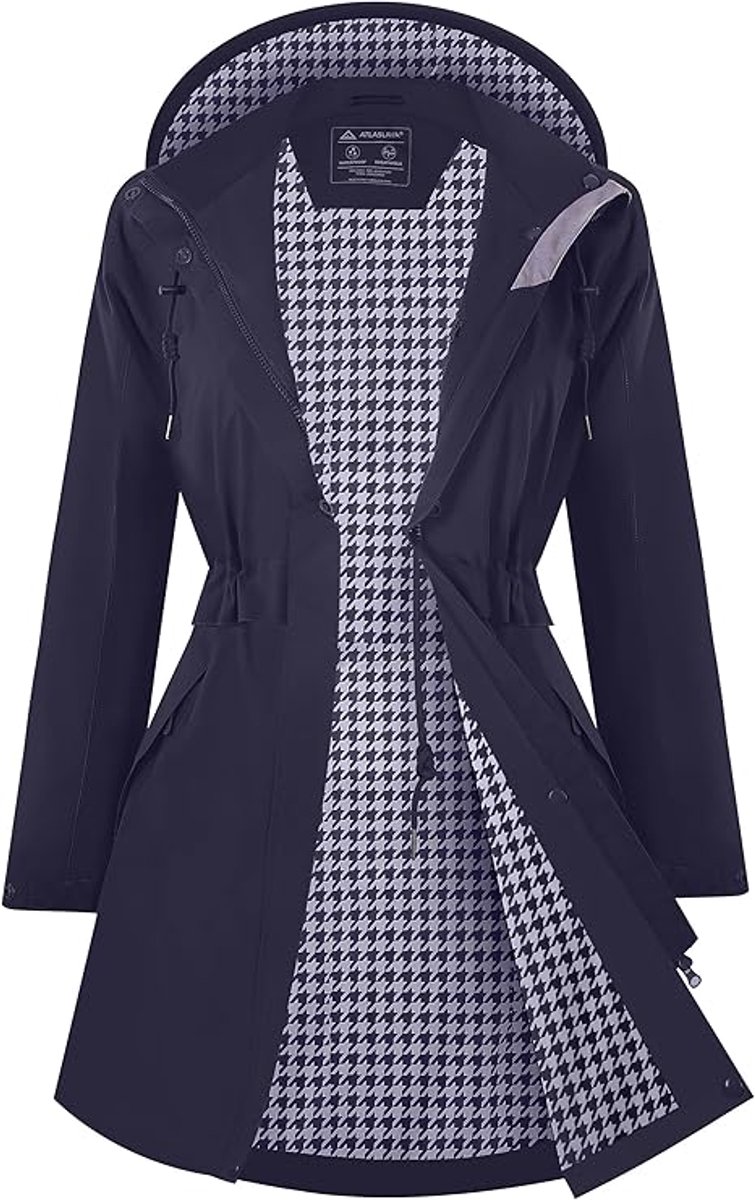 Waterdichte Regenjas Dames – Lange Regenjas met Capuchon Winddicht Ademend en Lichtgewicht Outdoor Jas voor Lente Herfst Wandelen en Fietsen Blauw