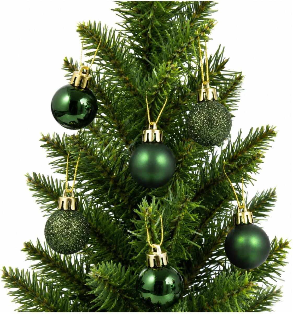 Decoris Mini kerstballen - 28x st - donkergroen - D3 cm - kunststof - kerstversiering