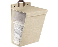 Wasmand - Opvouwbare Wasmand - Katoen en linnen - Met Deksel - Smalle - Afneembare zak - Reisgoederen - Opvouwbare Mand Vuile Was - Plooimand - Ophangbare - Voor wasruimte, slaapkamer - 48*36*12cm - Grijs