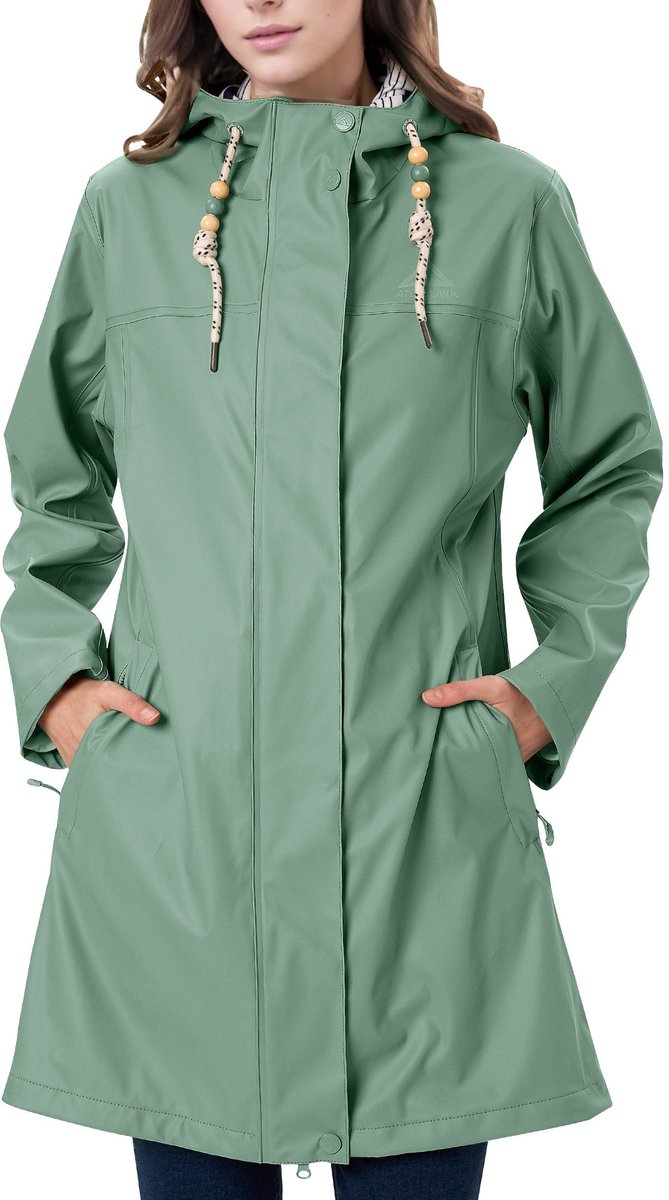 OLOEY Lange regenjas dames | PU parka met capuchon en zachte voering - Maat XXXL
