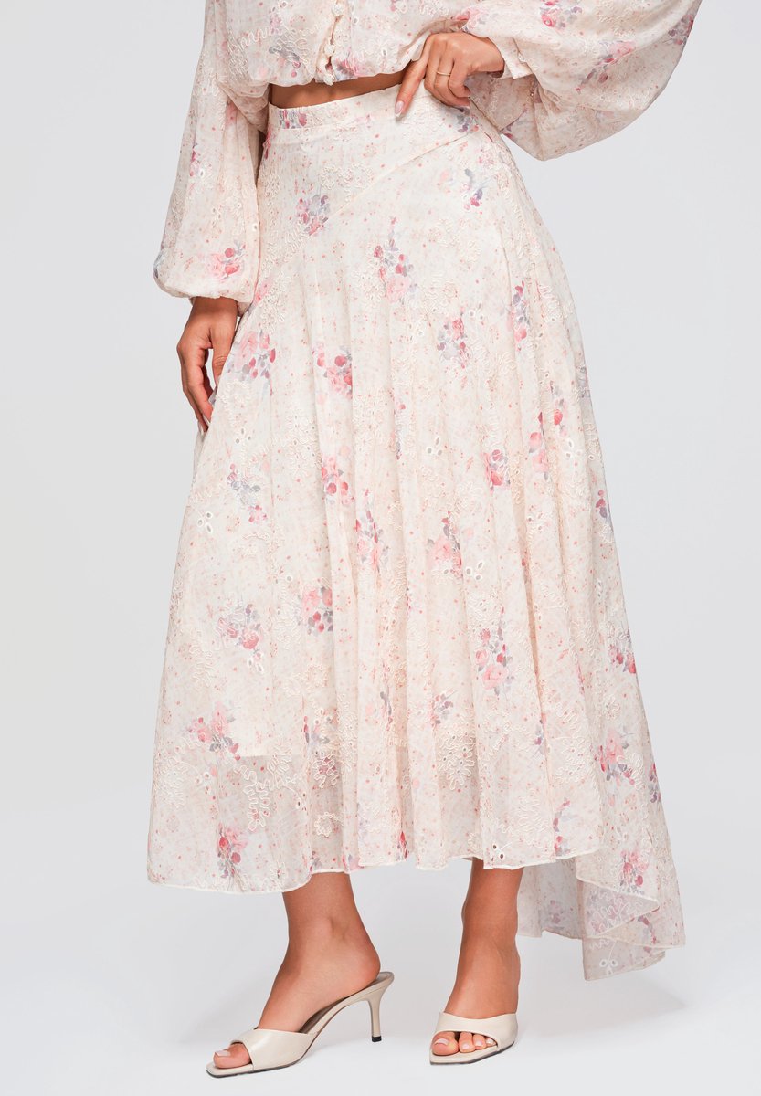 OMBRE Rok - Regular Fit - Rits - Gebloemd Beige S