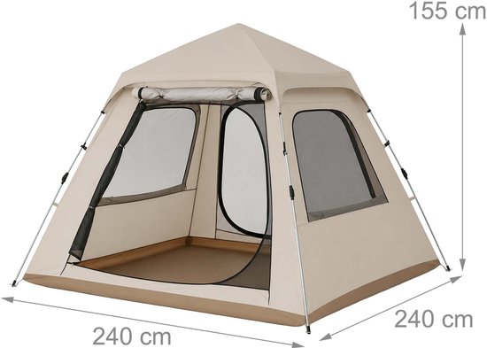 Campingtent - 240x155x240 cm - beige - met ritsdeur — afbeelding 5