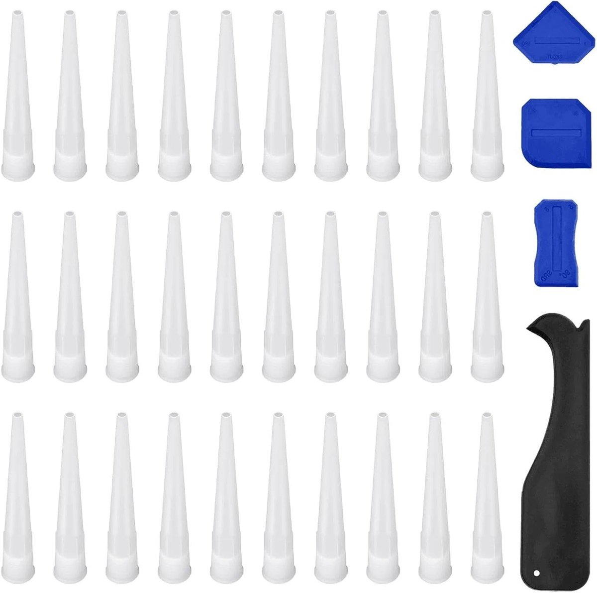 Cartridge Tips Set van 30 Stuks, Silicone Tips voor Lijm, Kit of Cartridgepistolen met Spatel