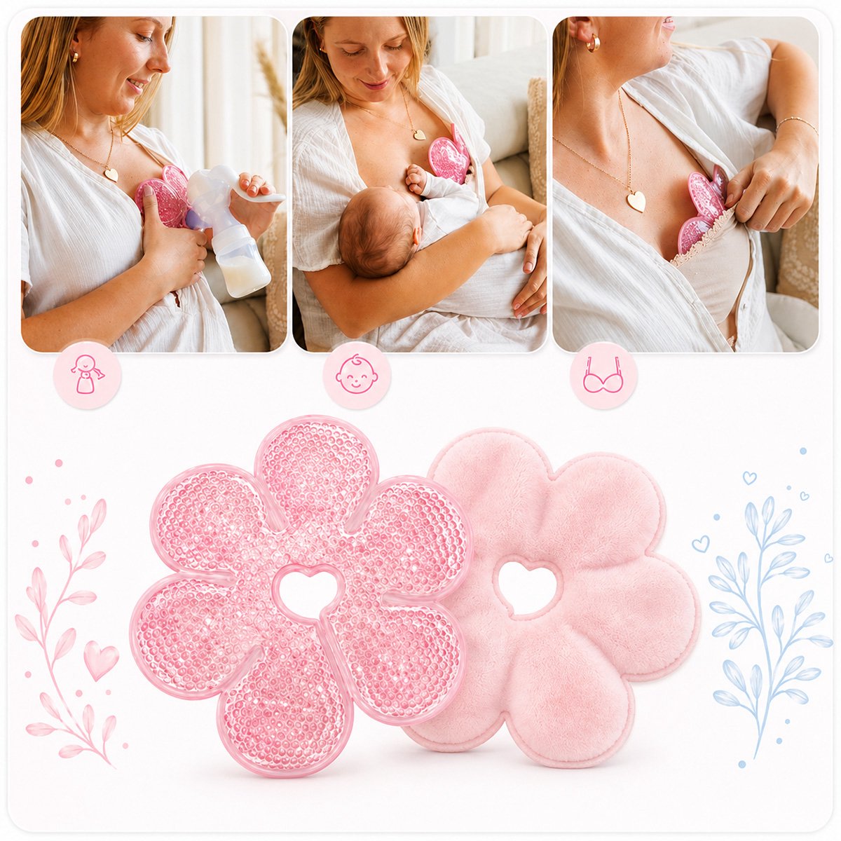 Babyono Gel Borstkompressen Hot & Cold – 2 Stuks – Warm & Koud Kompres voor Borstvoeding – Tegen Stuwing en Verstopte Melkkanaaltjes – Herbruikbaar — cadeau in Cadeau-ideeën - foto 3