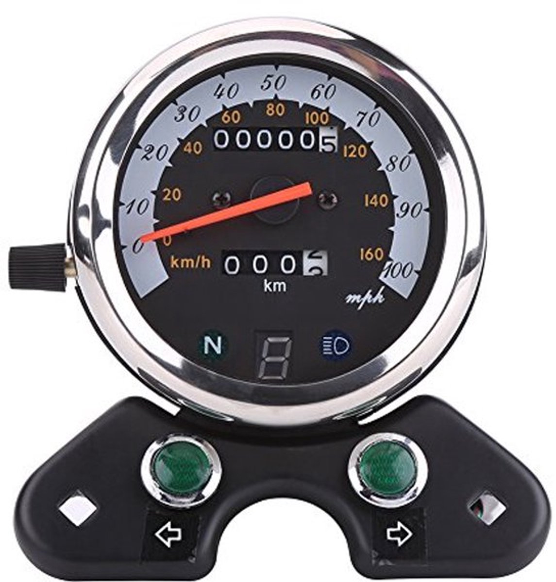 Motorfietsmeter, toerenteller, kilometerteller, snelheidsmeter, dubbele kilometerteller met achtergrondverlichting. Instrumentatie