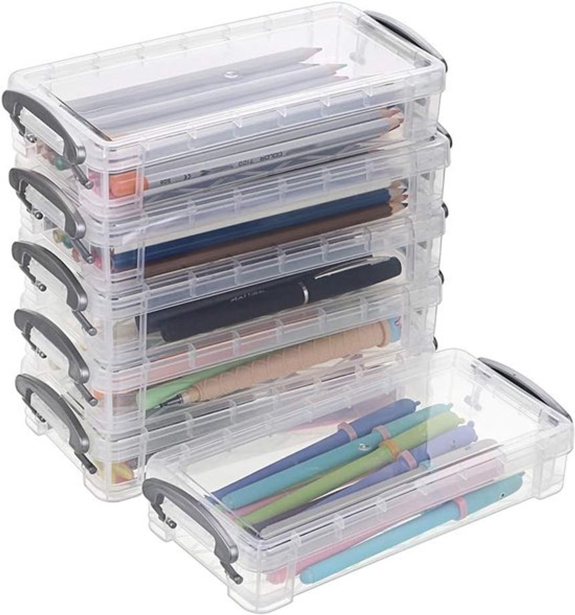 Grote pennenbak, opbergdoos voor kantoorbenodigdheden, opbergdoos voor penselen, verfpotloden, aquarelpenhouder, tekengereedschap (verpakking van 6 doorzichtig)