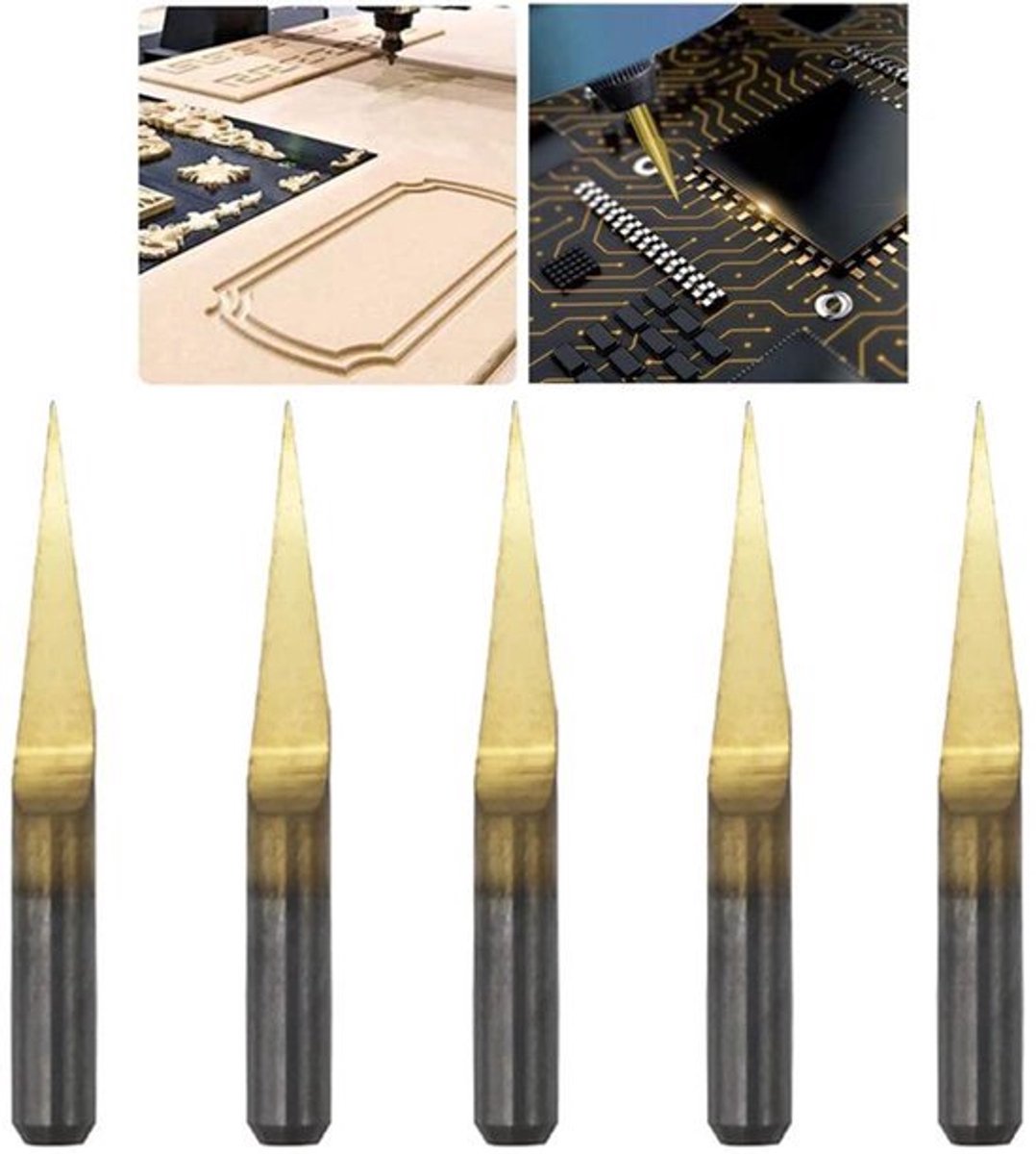 Graveerbits Set - 5 stuks | Carbide PCB Engraving Bits | 3.17mm CNC Freesgereedschap - 10 Degree Point 0.1mm