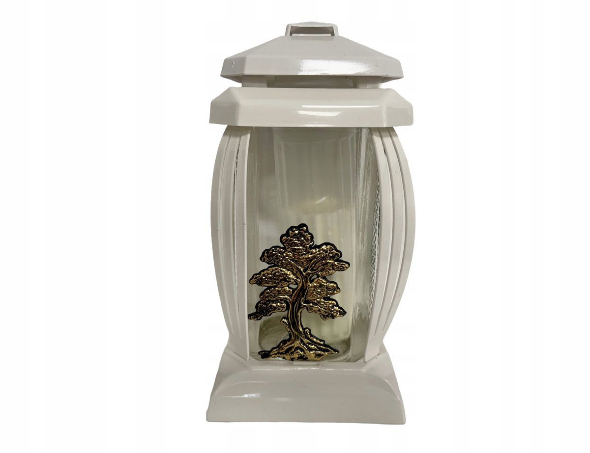 Merkloze Witte Grafkapel Graflicht met Gouden Boom, 24 cm