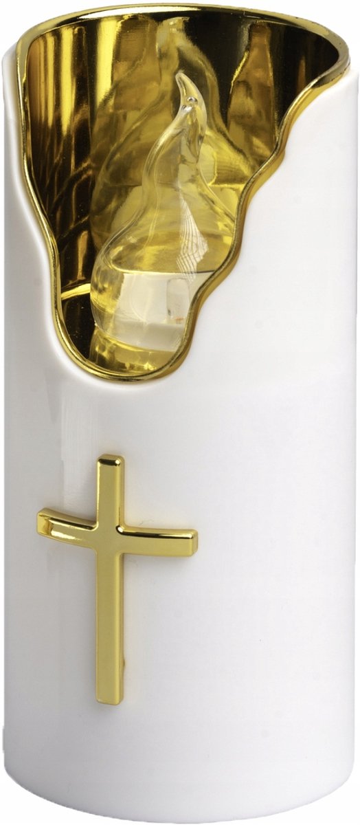 Gouden LED Kaars met Witte Vlam - 15 cm Hoog