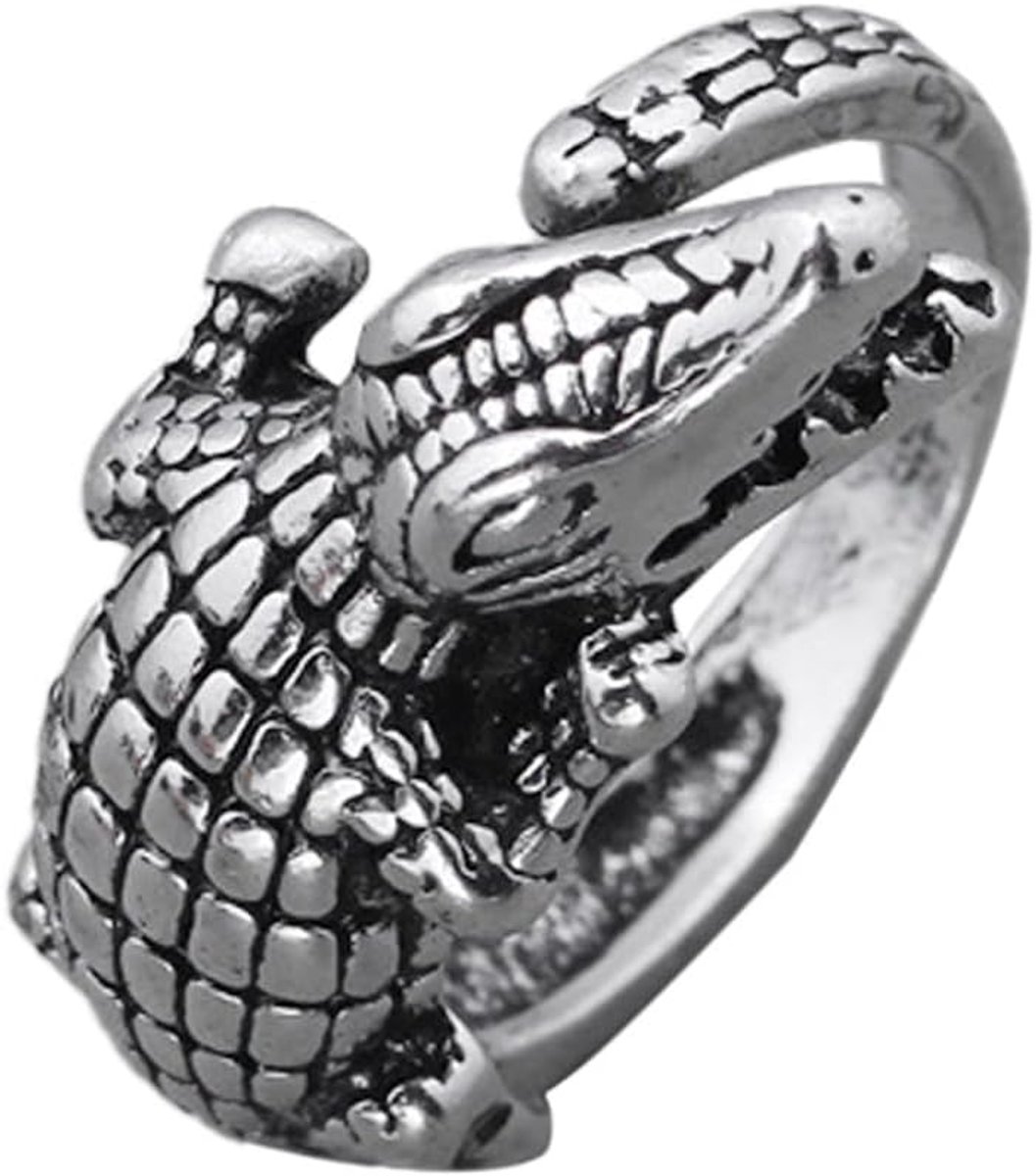 Mannenring Verstelbaar - Krokodil/Leguaan/Totem - Vintage Viking Retro - Uniek Gothic Punk Sieraad - ShopVlot