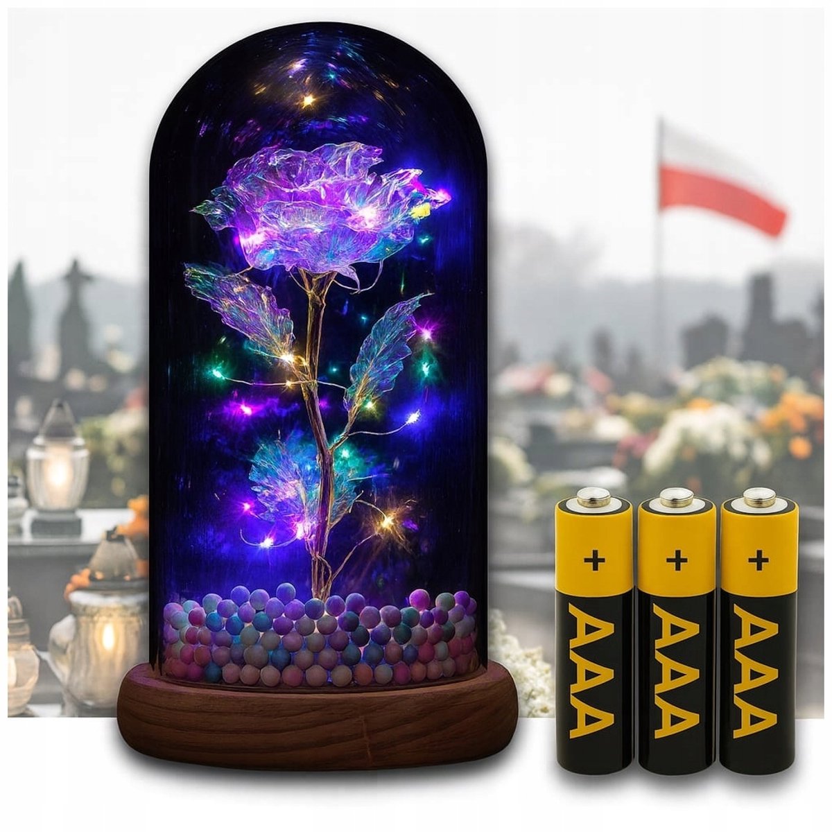 Merkloze LED Roos Grafdecoratie op Batterijen - Sfeervol Licht