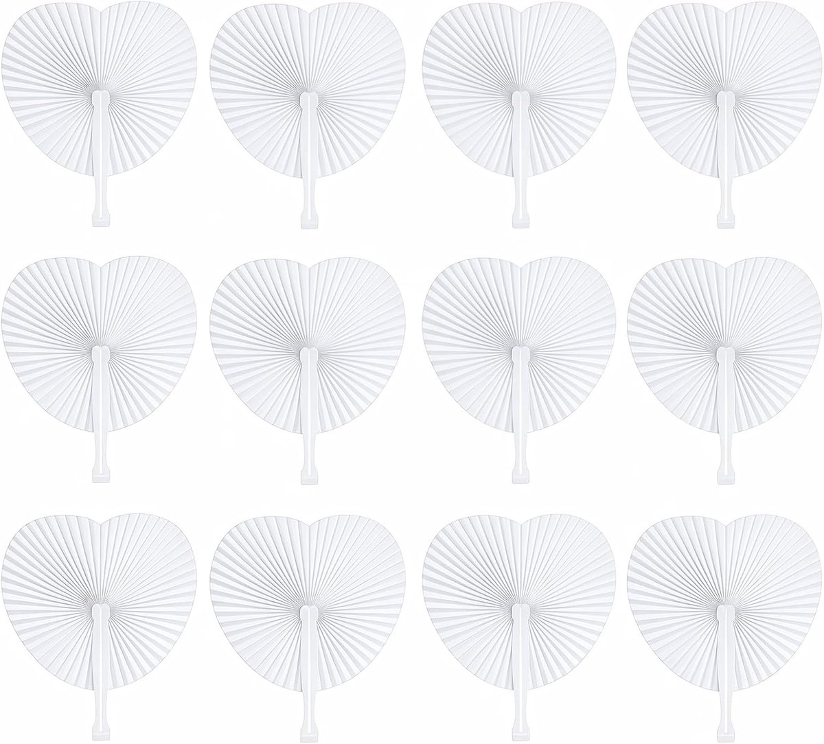 Vouwfans wit hartvorm - 12 stuks - papier - ideaal voor bruiloft en gasten - ShopVlot