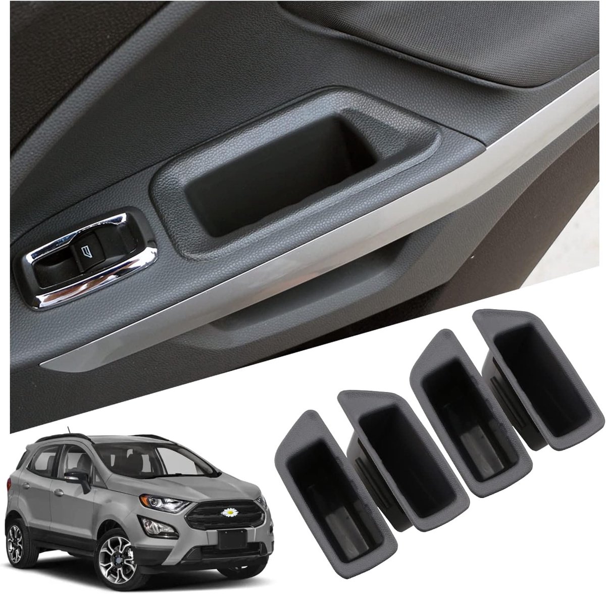 Autodeurhandgreep opbergdoos - 4 delen - Perfecte pasvorm - Ruimtebesparend voor Ford EcoSport - ShopVlot