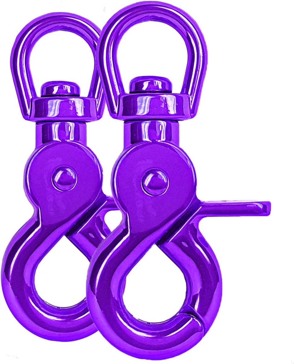 Schaarmodel karabijnhaak met draaikop en wervel, triggerhead sluitclip voor hondenlijn en hondenhalsband, passend voor Paracord 550 koordwerk, gelegeerd staal, violet, 60 mm, 2 stuks