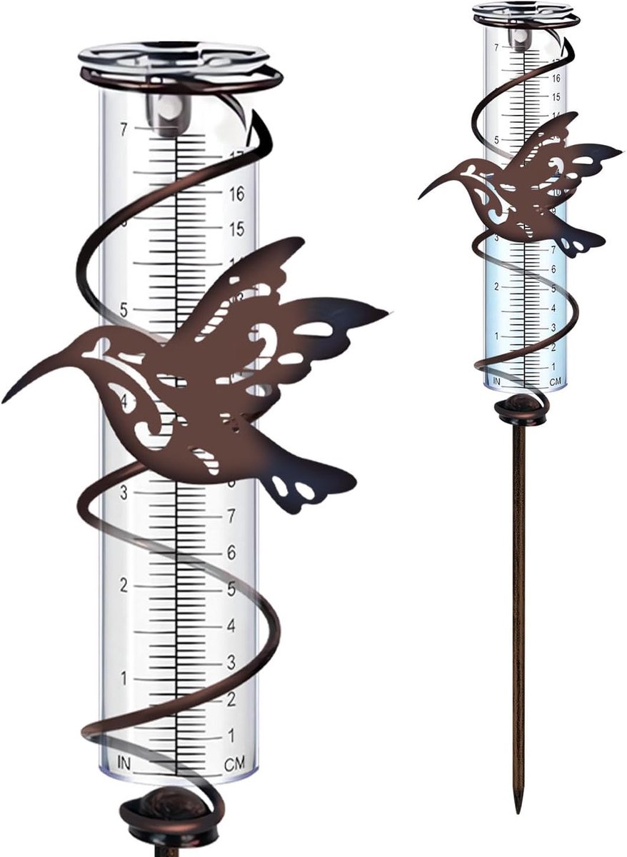 Regenmeter, regenmeter voor tuin, regenmeter van explosiebestendig glas, regenmeter voor tuin met grondpen, kolibrie, design voor tuin, binnenplaats, gazon, omheining (kolibrie)