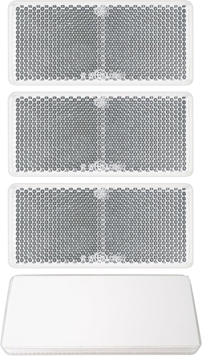 reflectoren om op te plakken, 4 st., wit, 94 x 44 x 7 mm afmetingen, E-mark, rechthoekige aanhangerreflectoren voor campers, aanhangers, kattenoog links rechts