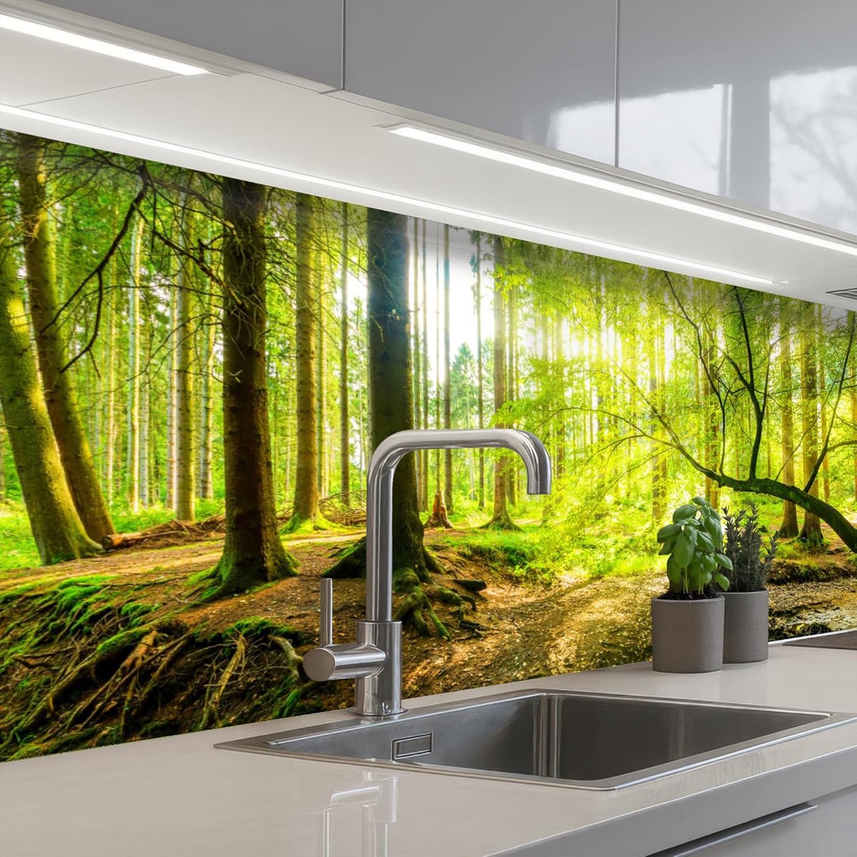 keukenachterwand 60x200 cm zelfklevend keuken decoratie accessories home kitchen spatscherm Bos - Landschap - Water - Bomen - Zon - Groen - Natuur