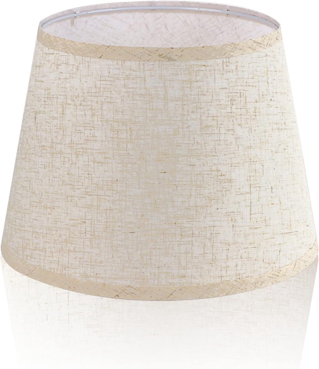lampenkap, middelgrote trommellampenkap voor tafellamp, wandlamp, nachtkastje en staande lamp, natuurlijk linnen, handgemaakte harde afdekking, 33 x 33 x 20 cm (wit-2)"}