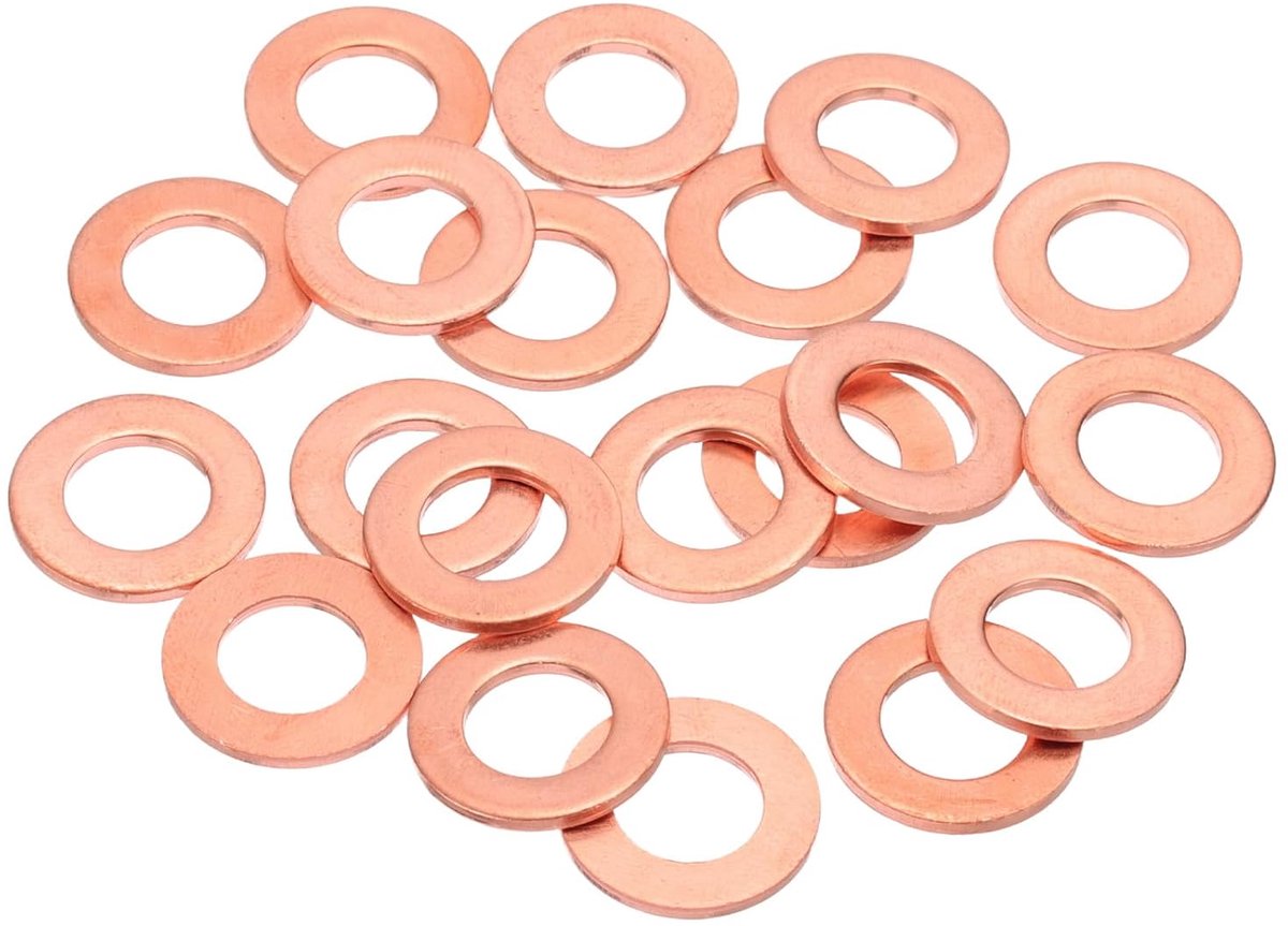 20 stuks sluitringen, plat, koper, M10, 10 x 18 x 1,5 mm, metrische afdichting, koper, verbeterd, voor schroeven, moeren, elektronische reparatie
