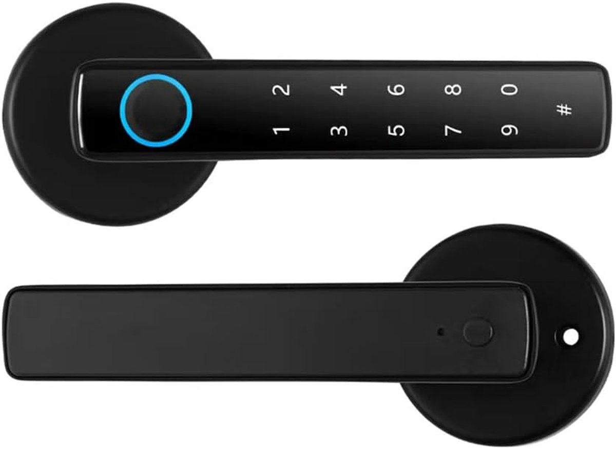 Deurslot met vingerafdruk en handgreep, 4-in-1 biometrisch deurslot met vingerafdruk, 4 ontgrendelingsmogelijkheden, voor deurdiktes van 35-55 mm