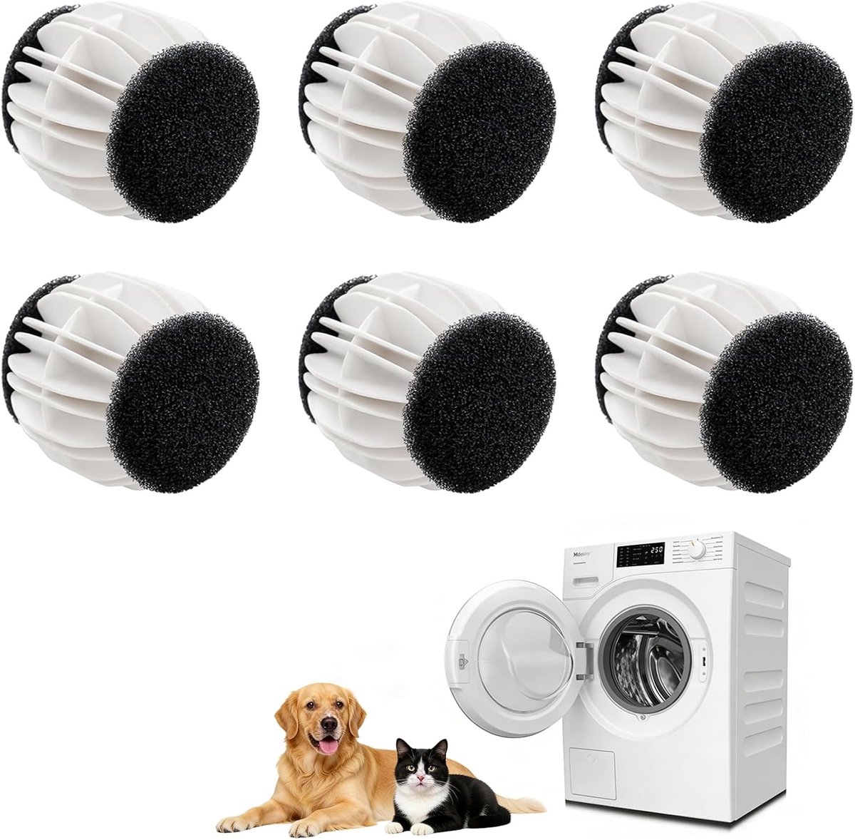 6 stuks pluisballen, wasmachine, herbruikbare dierenhaarverwijderaar, haarvanger, pluiszeef, effectief verwijdert kattenhonden, pluisjes, stof, vuil, voor alle soorten wasgoed