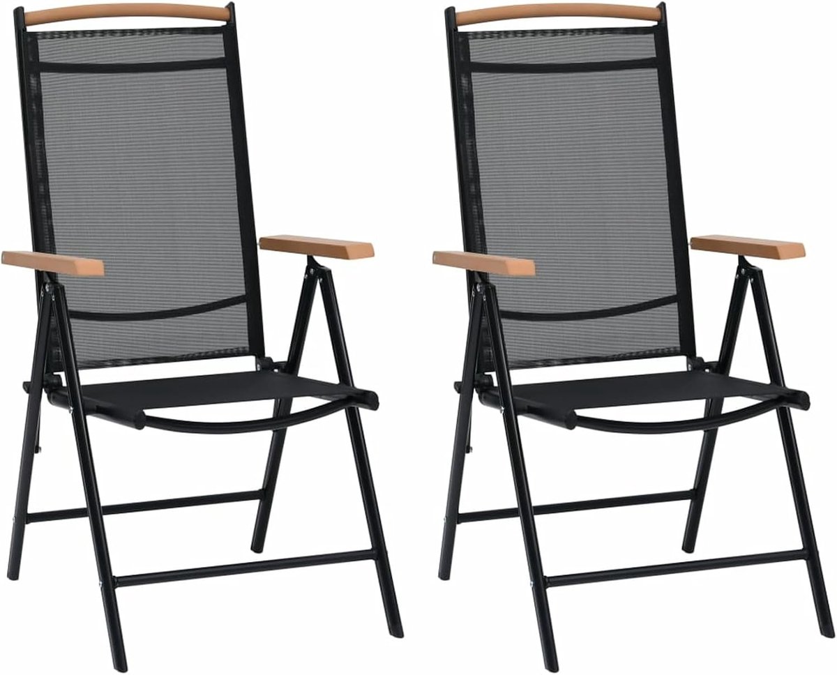 Inklapbare tuinstoelen, 2 stuks, klapstoelen, tuinstoel, balkonstoel, tuinstoel, balkonstoel, klapstoel, balkon, tuin, terras, aluminium en textiel, zwart
