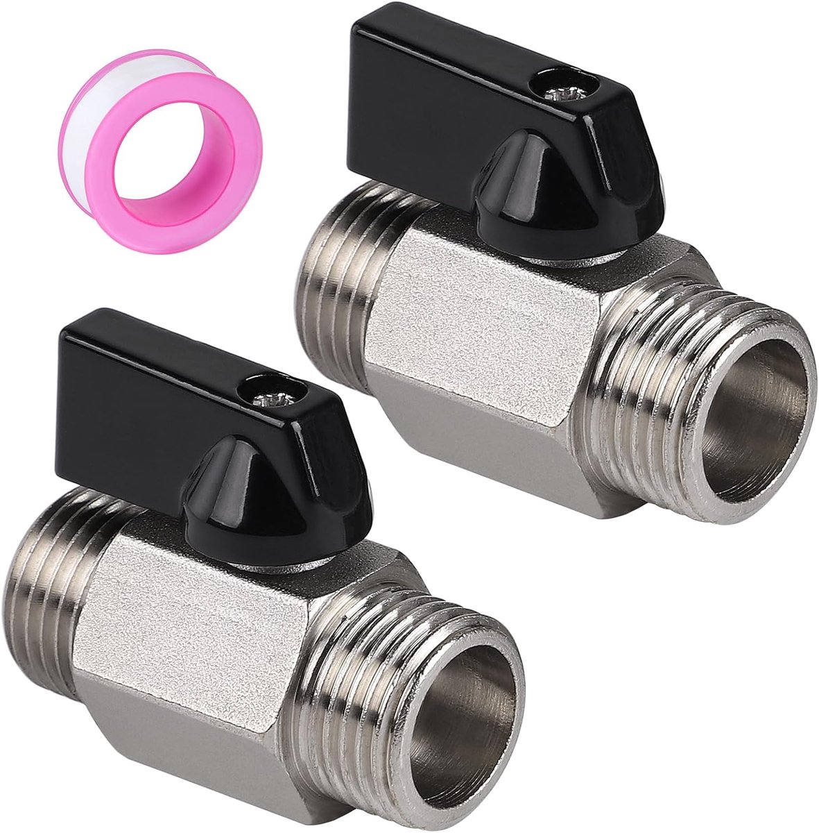 2 x mini-kogelkraan, 1½inch afsluitkraan, 1/2 inch AG x 1/2 inch AG afsluitventiel, messing vernikkelde kogelventielen met teflonband