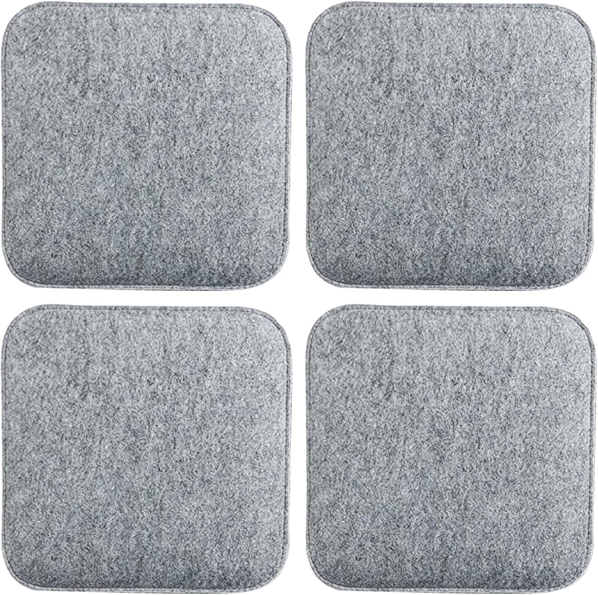 Set van 4 antislip vilten zitkussens, vilten zitkussens met antislipnoppen, 34 x 34 cm, wasbare stoelkussens voor binnen en buiten, zitkussen voor eetkamer, tuin (hoekig - lichtgrijs, 4 stuks)