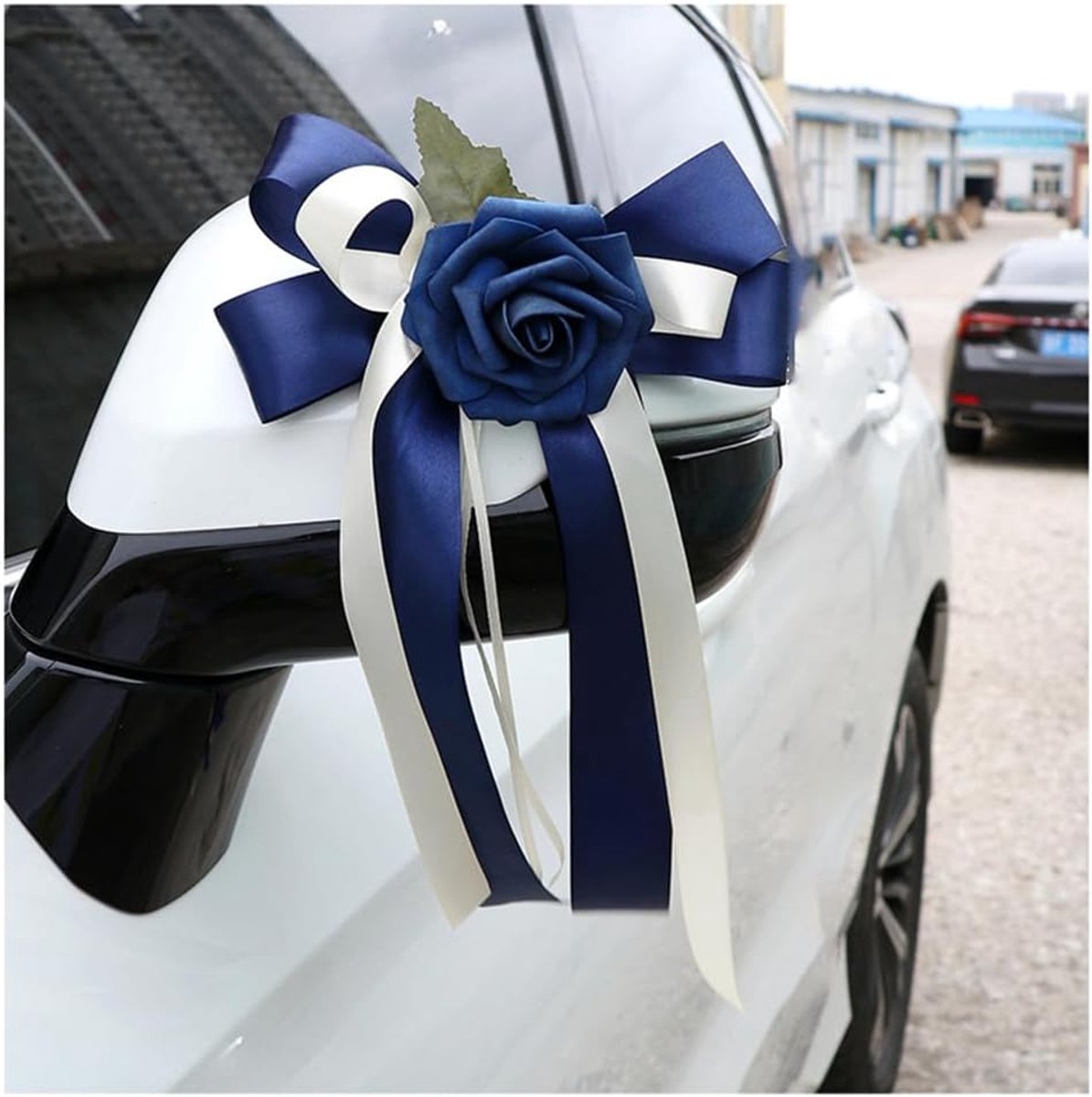 Strikken zijden bloem simulatie bloem slinger autoversiering auto deurgreep leuning spiegel bruiloft stoel terug voor kerk bruiloft begrafenis feest decoratie blauw