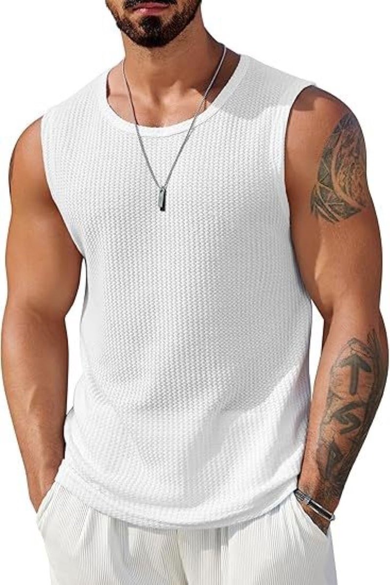 Tank Top Heren Ärmelloses Shirt Achselshirts Trägershirt Underhemd T-shirts Waffel Strick Tops Voor mannen