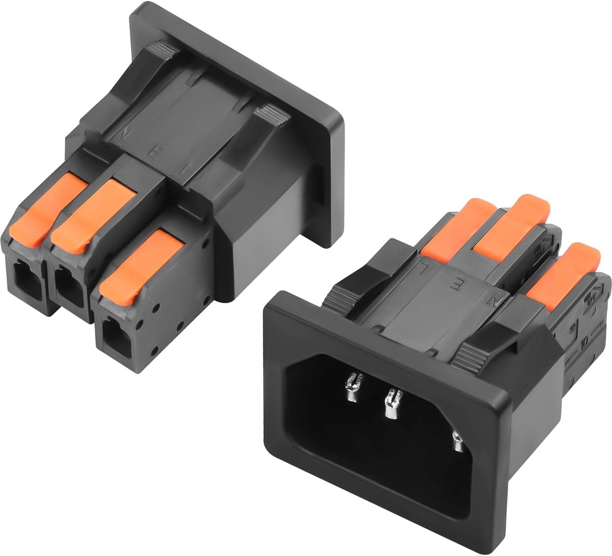 C14-stekkeradapter voor schakelpaneelmontage, netaansluitbus C14 voor 10 A/250 V, 3-polige IEC-C14-ingangsmodule voor het schakelpaneel, voor hosts, servers, versterkers, 2 stuks