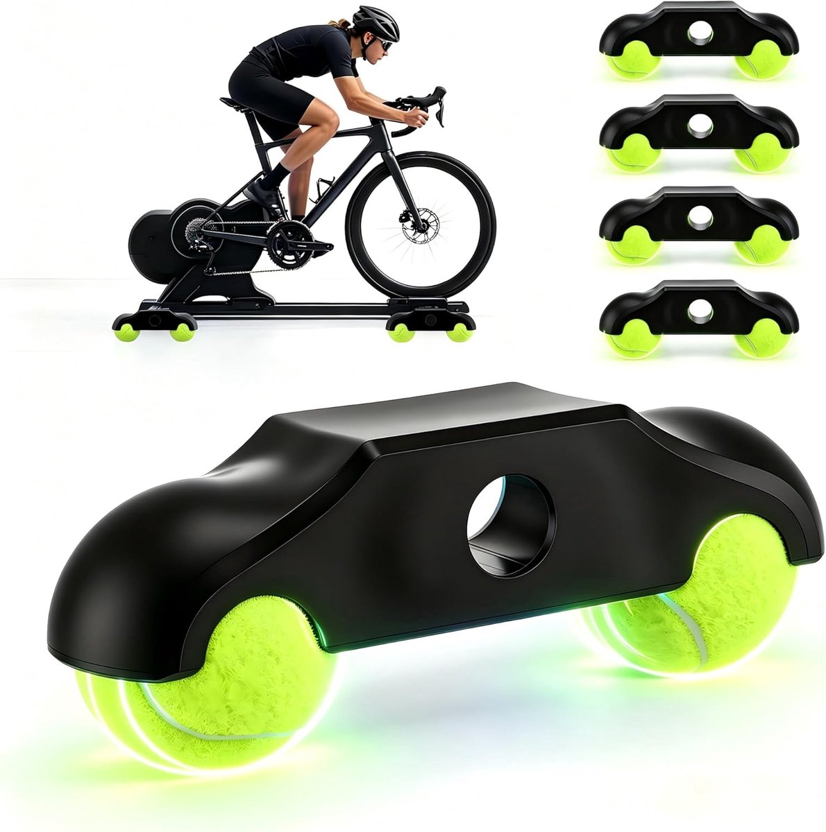 4 stuks rocker plate voeten voor Wahoo Kickr Core & Core 2, met 8 tennisballen, draagbare snap-rocker adapter voor indoor cycling rollentrainer, wipplaten voeten voor realistischer rijgevoel