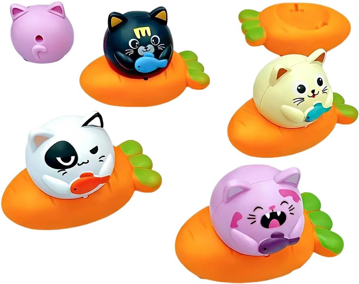 6 stuks paasgeschenken, set met veervoertuigen met kittens en radijs, verjaardagscadeaus voor kinderen en meisjes