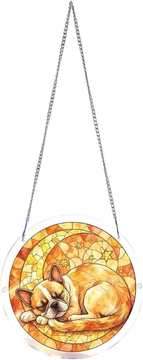Zonnevanger met hondenmotief, 19,9 cm, rond bord voor het vangen van zonlicht, acryl puzzeltype, hondenornamenten, als cadeau voor moeder, oma, mannen en verjaardag, ter decoratie aan de deur