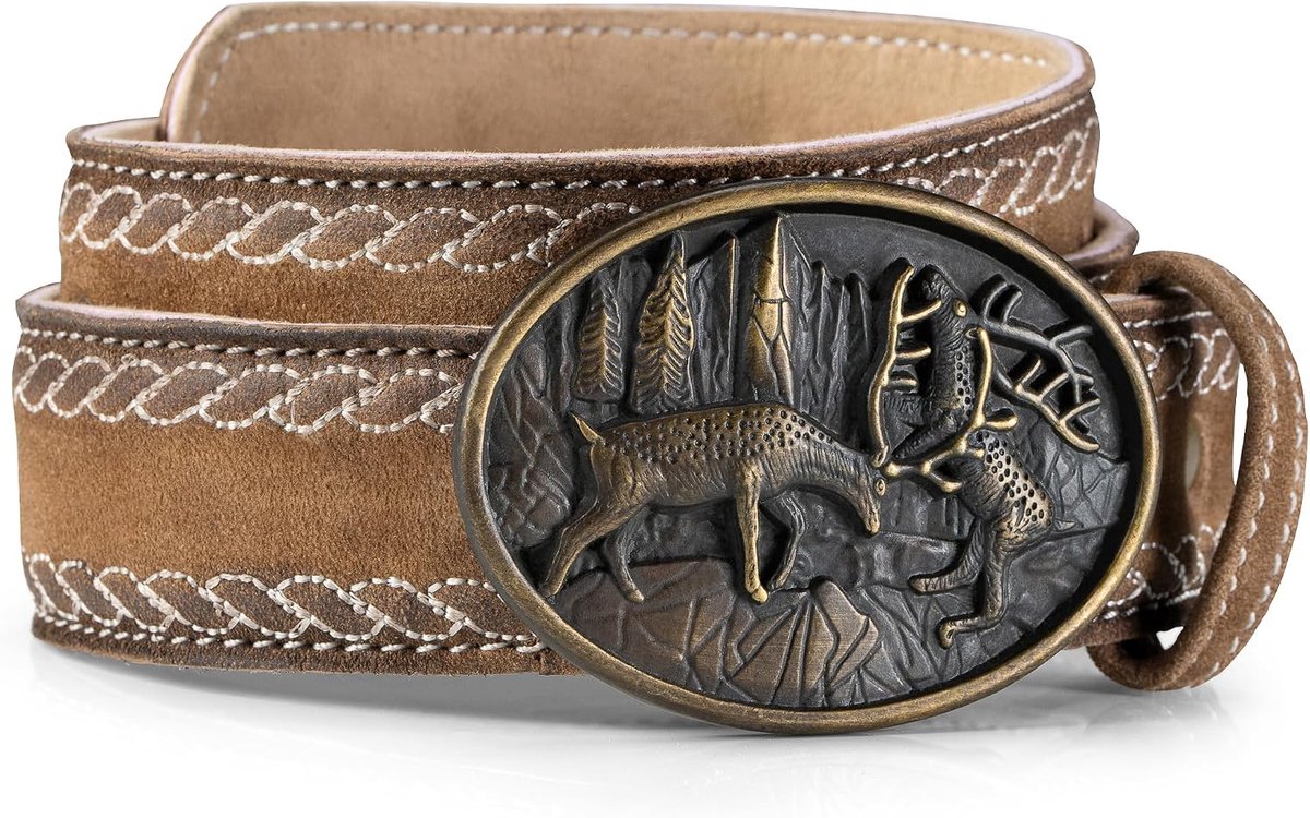 Trachten Couture Klederdrachtriem, handgemaakte lederen riem met hertengesp, leren riem Sebastian