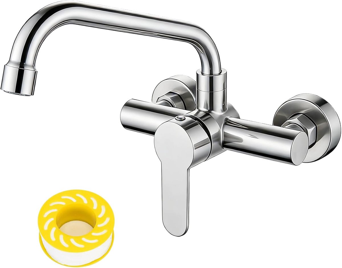 keuken wandmontage keukenkraan, wandarmatuur 360° draaibare uitloop, roestvrij stalen mengkraan kraan keuken mengwater spoelbakarmatuur voor gootsteen, badkamer