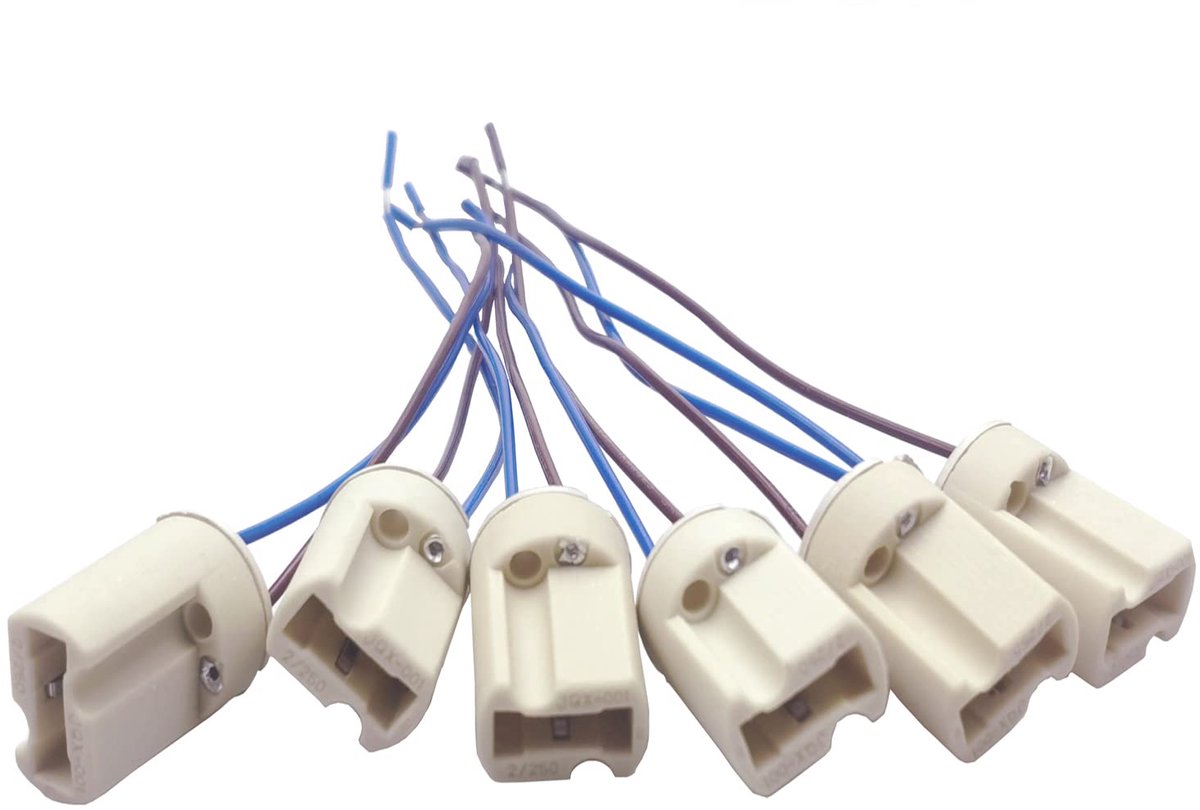 G9 lampvoet, VDE fitting, keramiek met 150 mm teflondraad, voor G9 halogeenlampen, keramisch stopcontact, 6 stuks