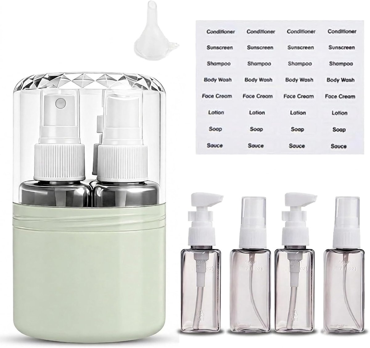 4-in-1 reisflessen om te vullen, set 50 ml met etiket, reisgadgets, vliegtuig, reisdispenser, reisset om te vullen, stabiel, waterdicht, lekvrij, reisformaat, container voor reizen, kantoor