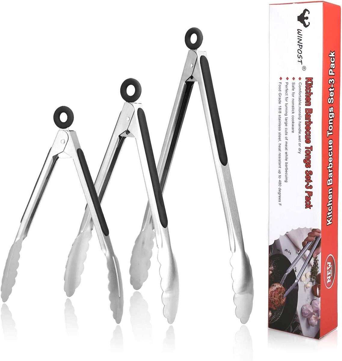 Grilltangen set 18 inch - roestvrij staal - hittebestendige siliconen handgreep - ideaal voor grillen - ShopVlot