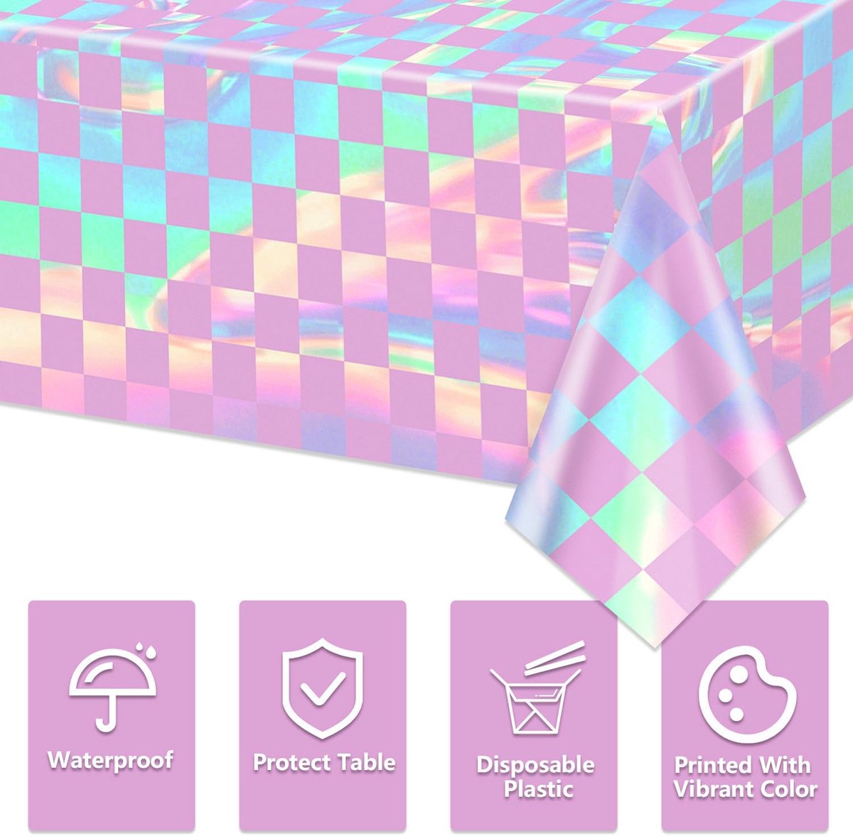 Tafelkleden 3-pack 137 x 274 cm - iriserend laserpaars - geruit design - perfect voor feesten - ShopVlot