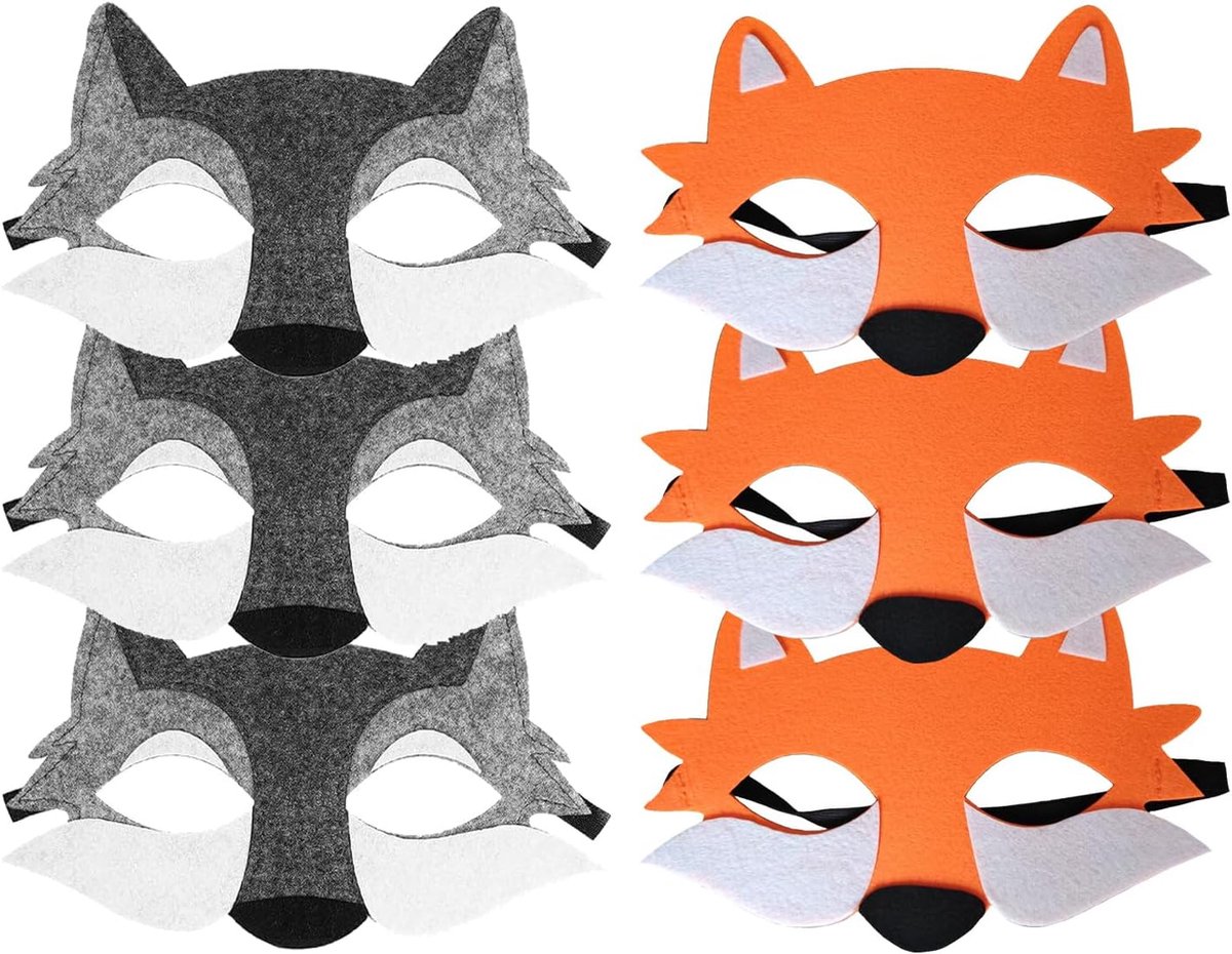 Wolfmasker set van 6 - Vilt masker - Cartoon dierenmasker - Perfect voor verkleedfeestjes - ShopVlot