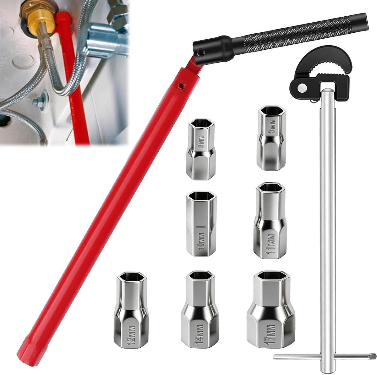 Moersleutelset 10-delig 8-17mm - Tapmoersleutel 13 mm - Robuuste constructie - Voor installatie van kranen - ShopVlot