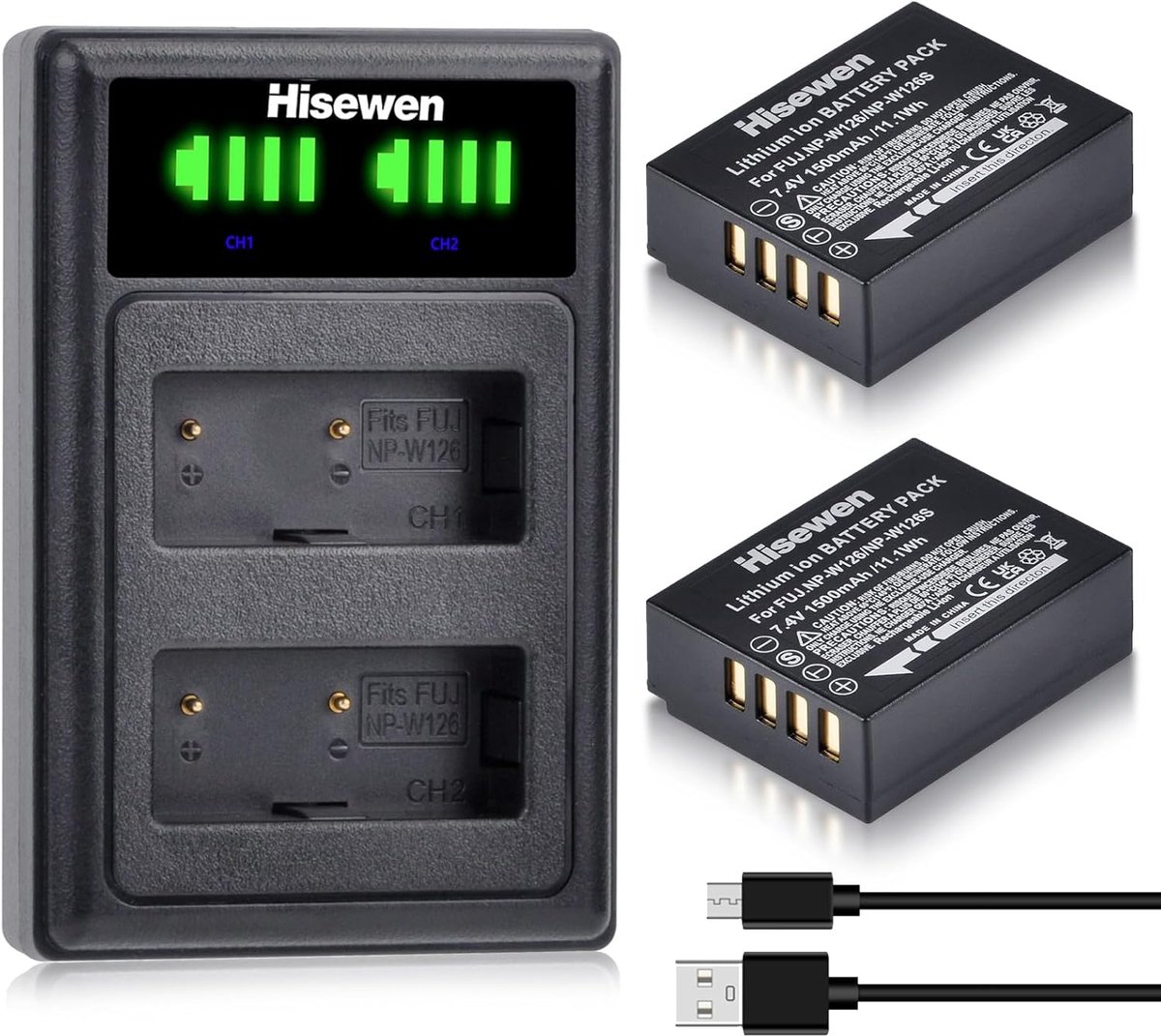 Batterij NP-W126 (2-Pack) en oplader - Hoge capaciteit - Geschikt voor Fujifilm camera's - ShopVlot
