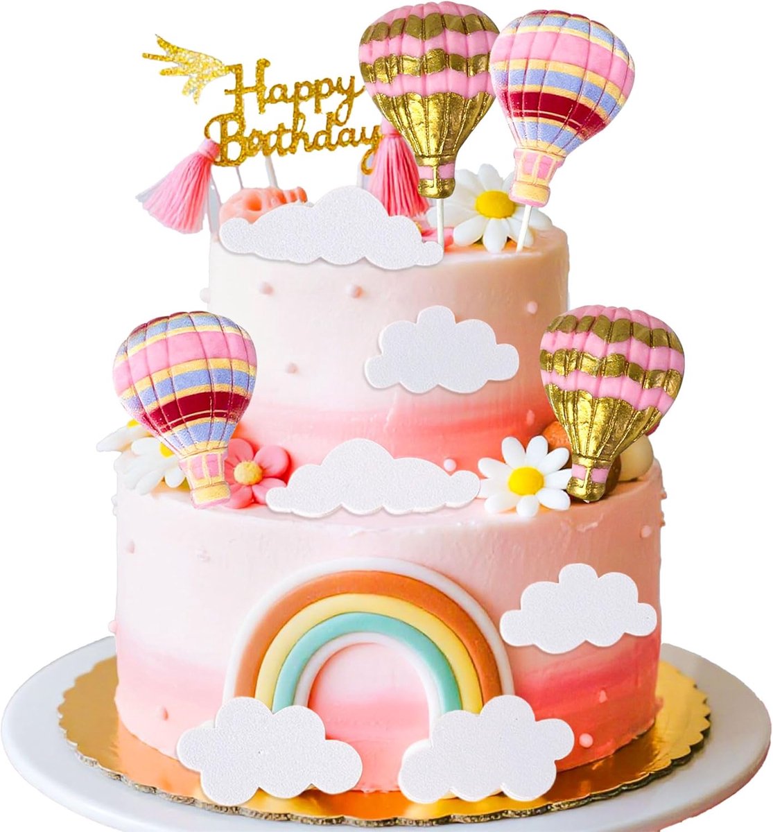Taartdecoratie luchtballon - roze wolken - meerlaagse taartballen - feestelijke uitstraling - ShopVlot